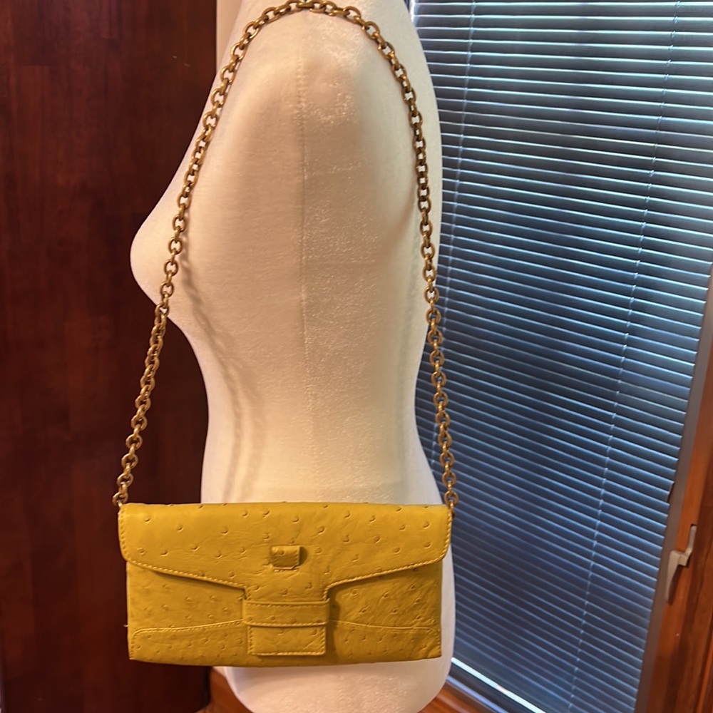 VICTOR HUGO Ostrich lemon yellow crossbody bag